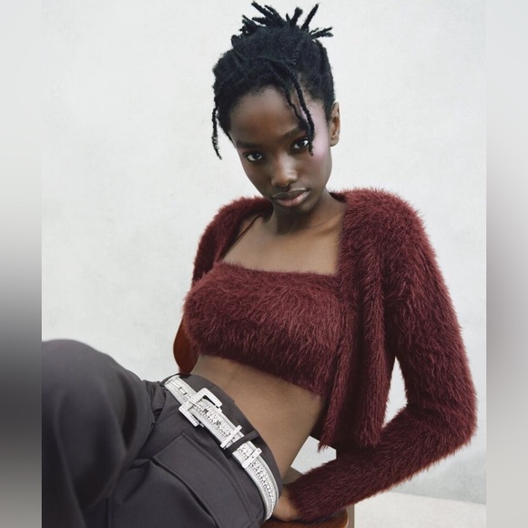 ZARA Crop Top Burgundy - Picture 2 of 5